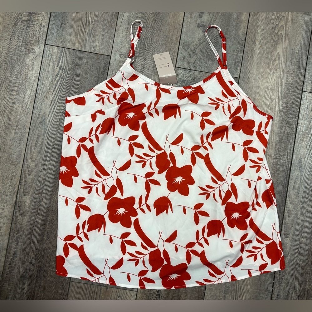 Emery Rose NWT  Floral Print Spaghetti Strap Cami - White Base Women’s 2XL